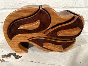 Handcrafted Bandsaw Wooden Puzzle Box Hidden Compartment Jewelry Keepsake Box